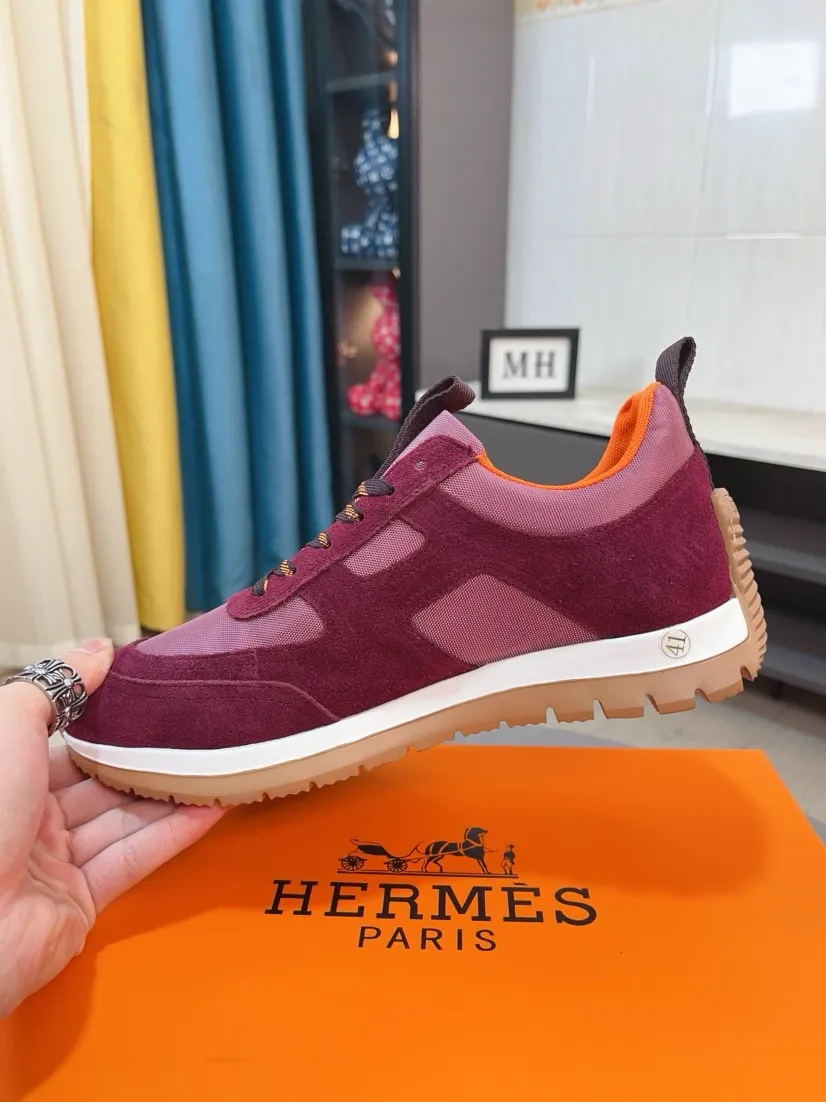 Men's shoes 💰440🌸🌸[HERMES] Hermès sneakers, the upper is made of calfskin and mesh, imported materials, full of texture, the lightweight sole is decorated with contrasting patterns, creating a versatile fashion style. Size: 38-44